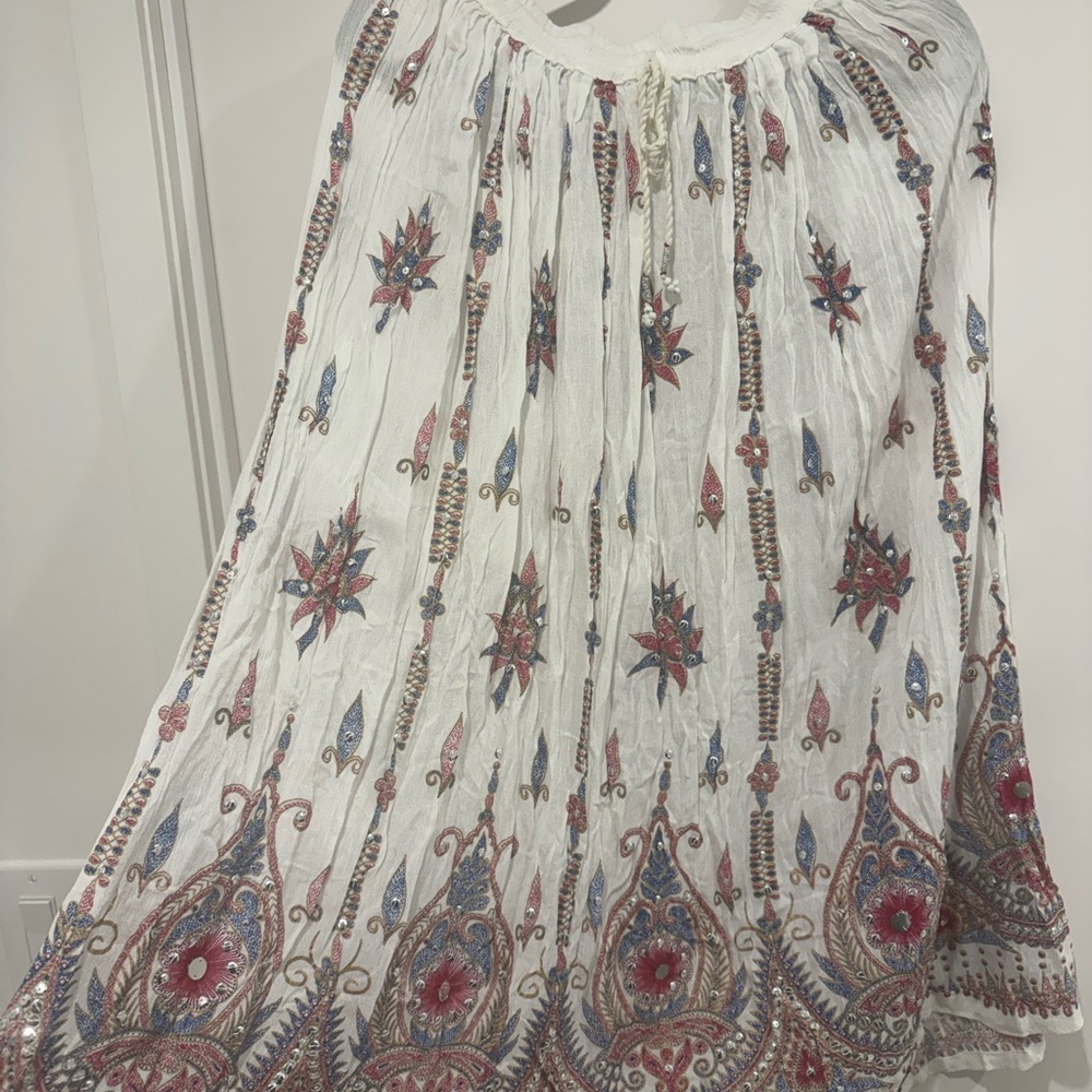 Boho Floral Print White Maxi Skirt